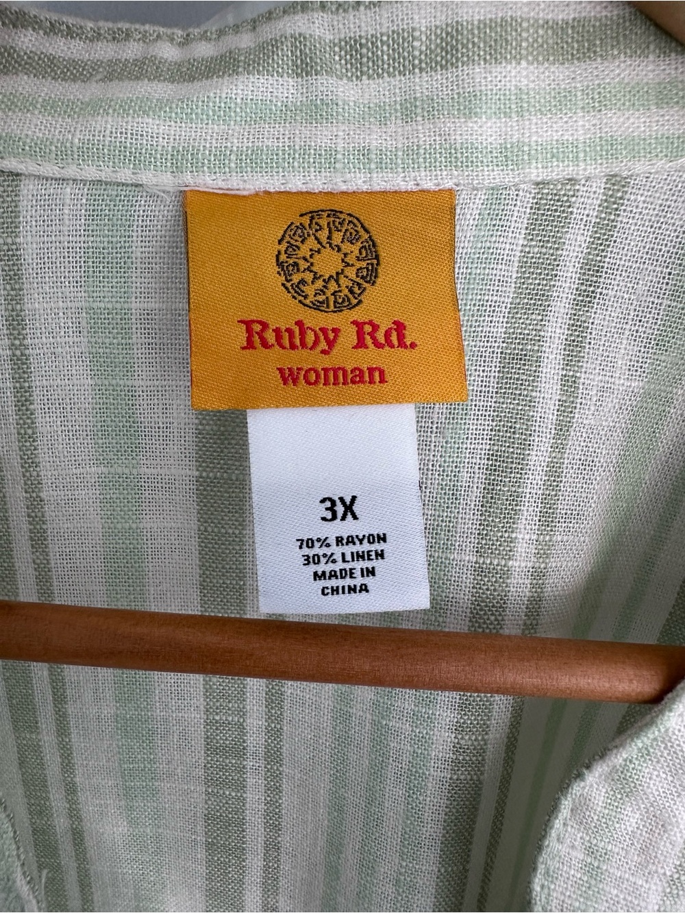 Ruby Rd Size 3X Linen Blend Button Up Shirt Stripe Crochet Resort Office Travel - Picture 5 of 8